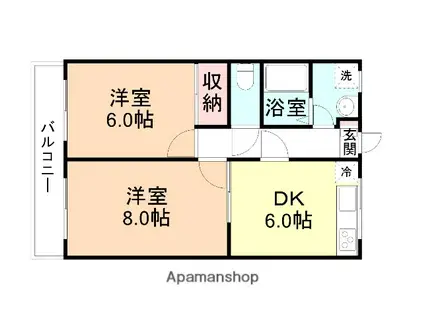 ピースフルインマルジン(2DK/2階)の間取り写真