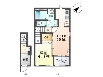 COCO LEAF(1LDK/2階)の間取り写真