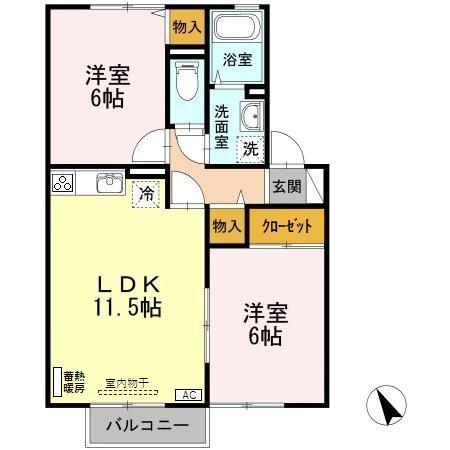エルフタウン吉久 Ⅰ(2LDK/2階)の間取り写真