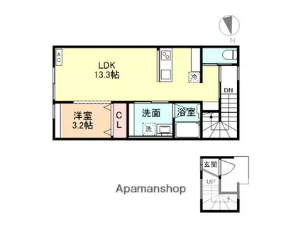 メゾン・デュオTULIP A棟(1LDK/2階)の間取り写真