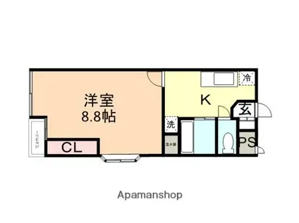 富山県富山市 4階建 築31年(1K/2階)の間取り写真