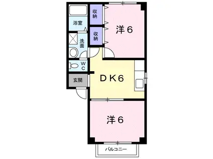 ヴィルフォーレⅡ(2DK/1階)の間取り写真
