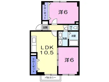 カーサ・ハピネス(2LDK/2階)の間取り写真