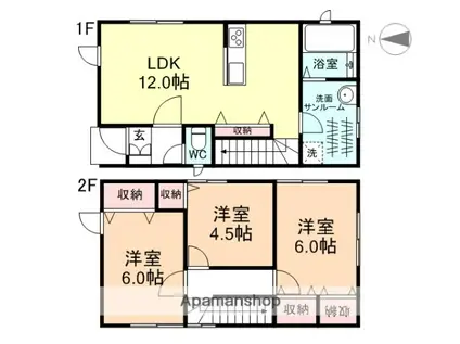 富山地鉄不二越上滝 朝菜町駅 徒歩10分 2階建 築9年(3LDK)の間取り写真