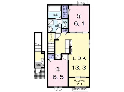 スカイビューⅥ(2LDK/2階)の間取り写真