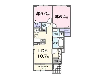 リバティ Ⅰ(2LDK/1階)の間取り写真