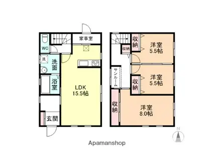 富山地鉄富山市内線 安野屋駅 徒歩18分 2階建 築15年(3LDK)の間取り写真