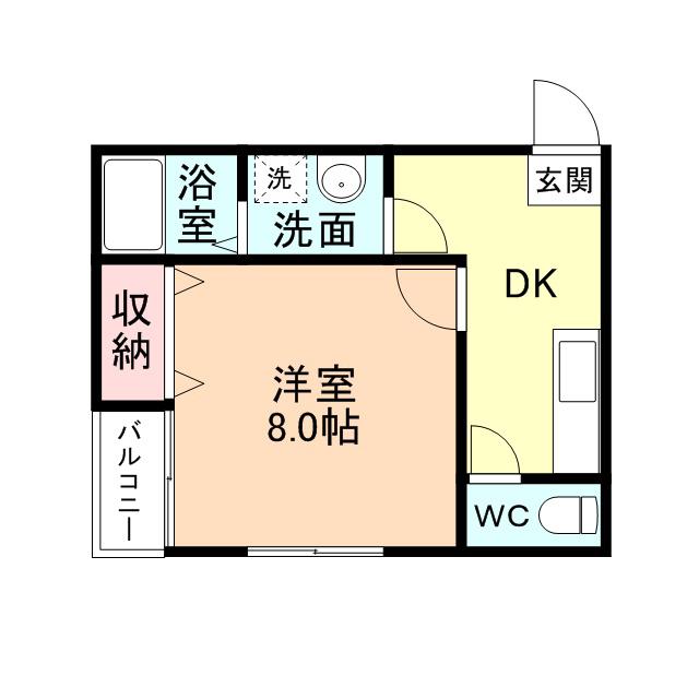 ヴィラ上堀(1DK/2階)の間取り写真