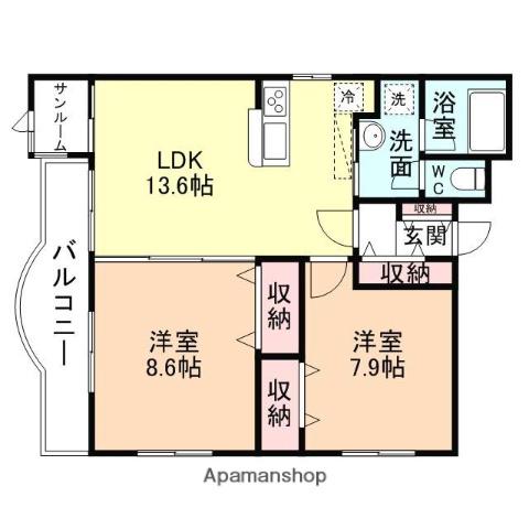 ミューM&U(2LDK/4階)の間取り写真