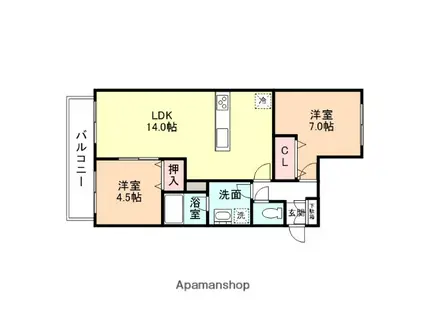 グリーンコーポしのぶ(2LDK/2階)の間取り写真