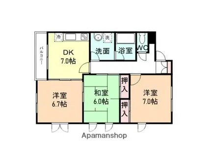 グリーンヴィラ黒瀬(3DK/3階)の間取り写真