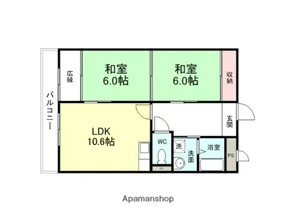 ウインドタウン八尾(2LDK/4階)の間取り写真