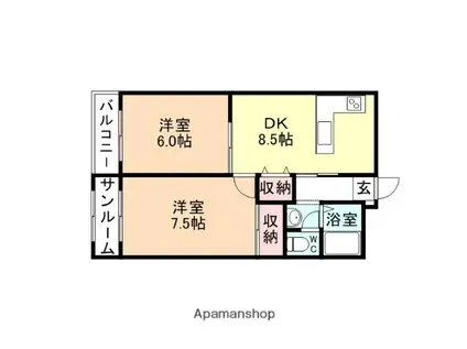 エクメーネ開(2DK/3階)の間取り写真