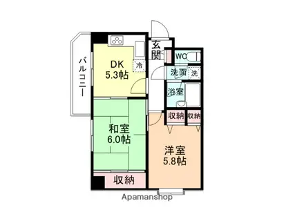 ダイアパレス城北(2DK/6階)の間取り写真