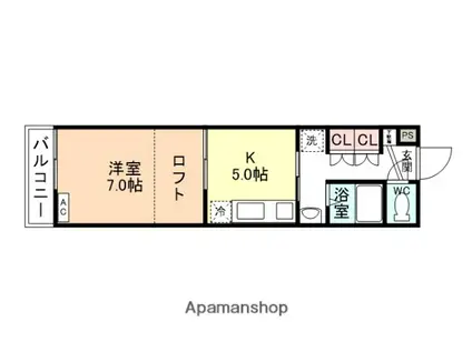 コーポ泰山呉羽(1DK/2階)の間取り写真