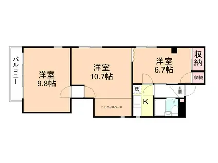 ハートイン布瀬(3K/3階)の間取り写真