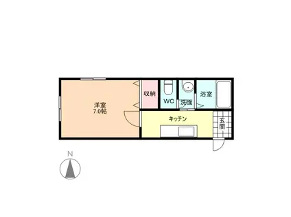 信開セルーラ寺町(1K/2階)の間取り写真