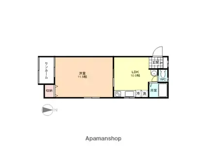 コンチネンタル鵜坂(1DK/2階)の間取り写真