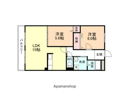 ハートフルマンション蘭(2LDK/3階)の間取り写真