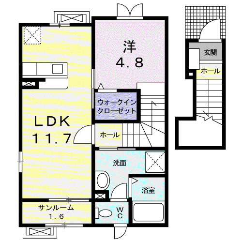 ニューシティ下堀Ⅰ(1LDK/2階)の間取り写真