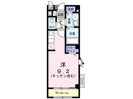 アンソレイユB(1K/2階)の間取り写真