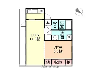 MIDハイツ駒見(1LDK/1階)の間取り写真