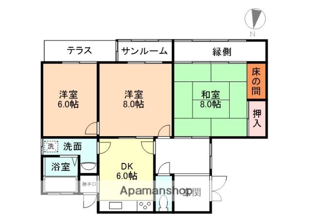 高山本線 婦中鵜坂駅 徒歩17分 1階建 築57年(3DK)の間取り写真