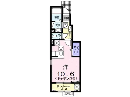 ヴィラージュ・ツボノⅢ(ワンルーム/1階)の間取り写真