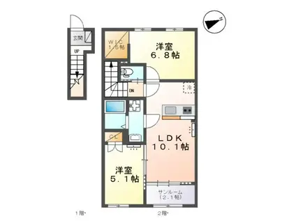 富山市掛尾町アパート(2LDK/2階)の間取り写真