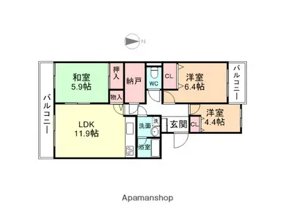 リヴィエール・プレ・磯部(3LDK/2階)の間取り写真