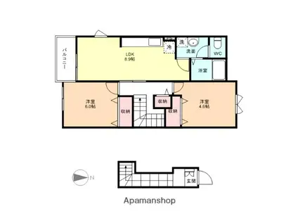 ヴィラ・エテルネ黒瀬D棟(2DK/2階)の間取り写真