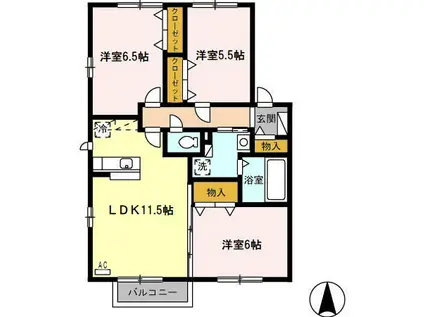 エトワールC棟(3LDK/2階)の間取り写真