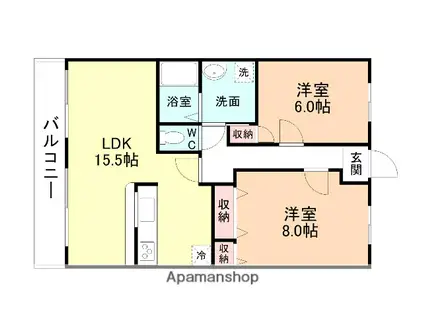 ハートフルマンション アークONE(2LDK/3階)の間取り写真