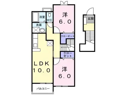 リバニッシュB(2LDK/2階)の間取り写真