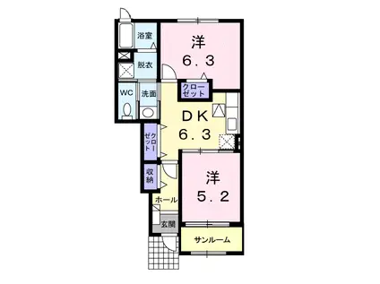 カンパニュラ(2DK/1階)の間取り写真