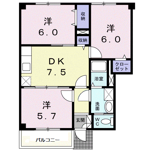 ドムスサンセールⅢB(3DK/1階)の間取り写真