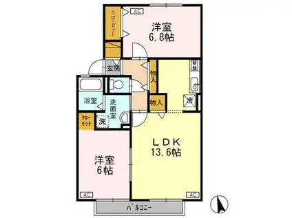 ヴィラ・アネシス E棟(2LDK/2階)の間取り写真