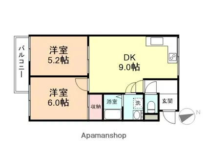 コーポオアシスⅠ(2DK/1階)の間取り写真