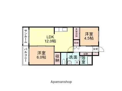 グランハイツ野村(2LDK/1階)の間取り写真