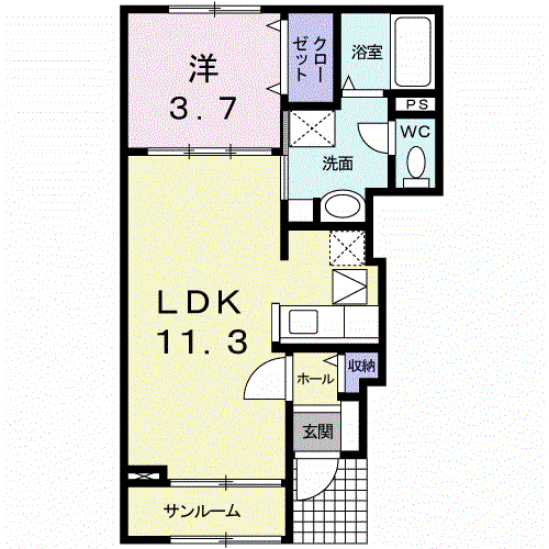 フェリチェⅡ(1LDK/1階)の間取り写真