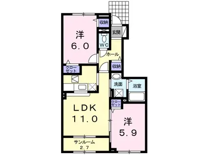 シリウス(2LDK/1階)の間取り写真