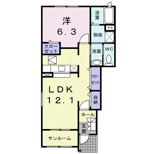 ル・クールA(1LDK/1階)の間取り写真