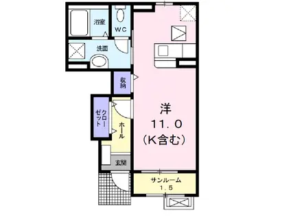 カーサ・ベル(ワンルーム/1階)の間取り写真