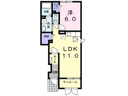 ラフレシール B(1LDK/1階)の間取り写真