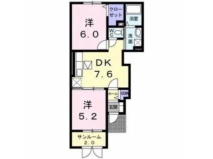メロディ D(2DK/1階)の間取り写真