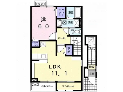 セトル・アンソレイユB(1LDK/2階)の間取り写真