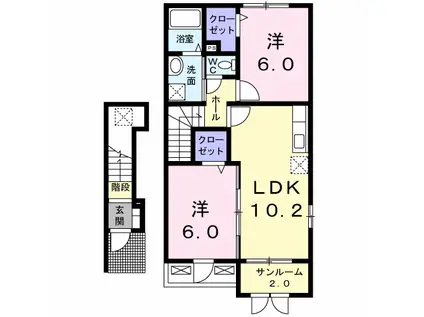 メロディC(2LDK/2階)の間取り写真