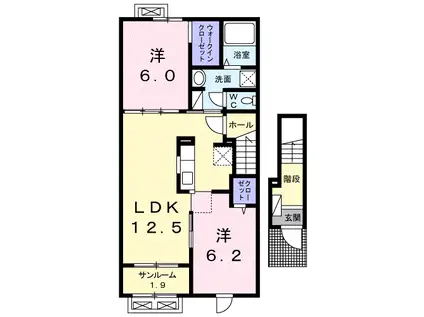 ソレイユ福岡 B(2LDK/2階)の間取り写真