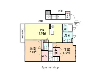 ディアコート ウィル(2LDK/2階)の間取り写真