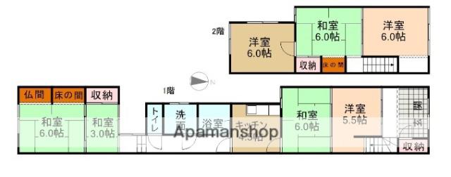 万葉線 片原町駅(富山) 徒歩19分 2階建 築56年(7DK)の間取り写真